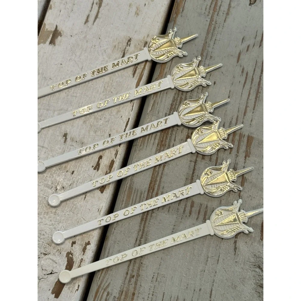 LOT OF 6 Top of the Mart New Orleans DOUBLE SIDED Swizzle Drink Stir Stick